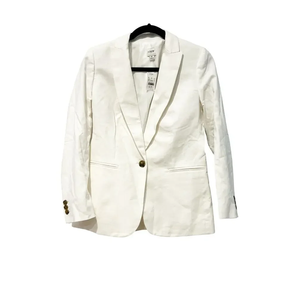 J. Crew Women's Linen-Blend One-Button Blazer Long Sleeve White Size 0 NWT